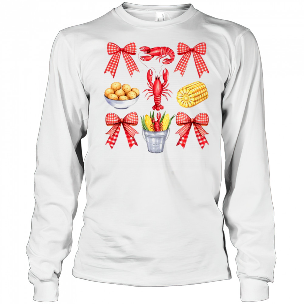 Pink Bow Cute Coquette Crawfish Boil Season Girl Aesthetic shirt Long Sleeved