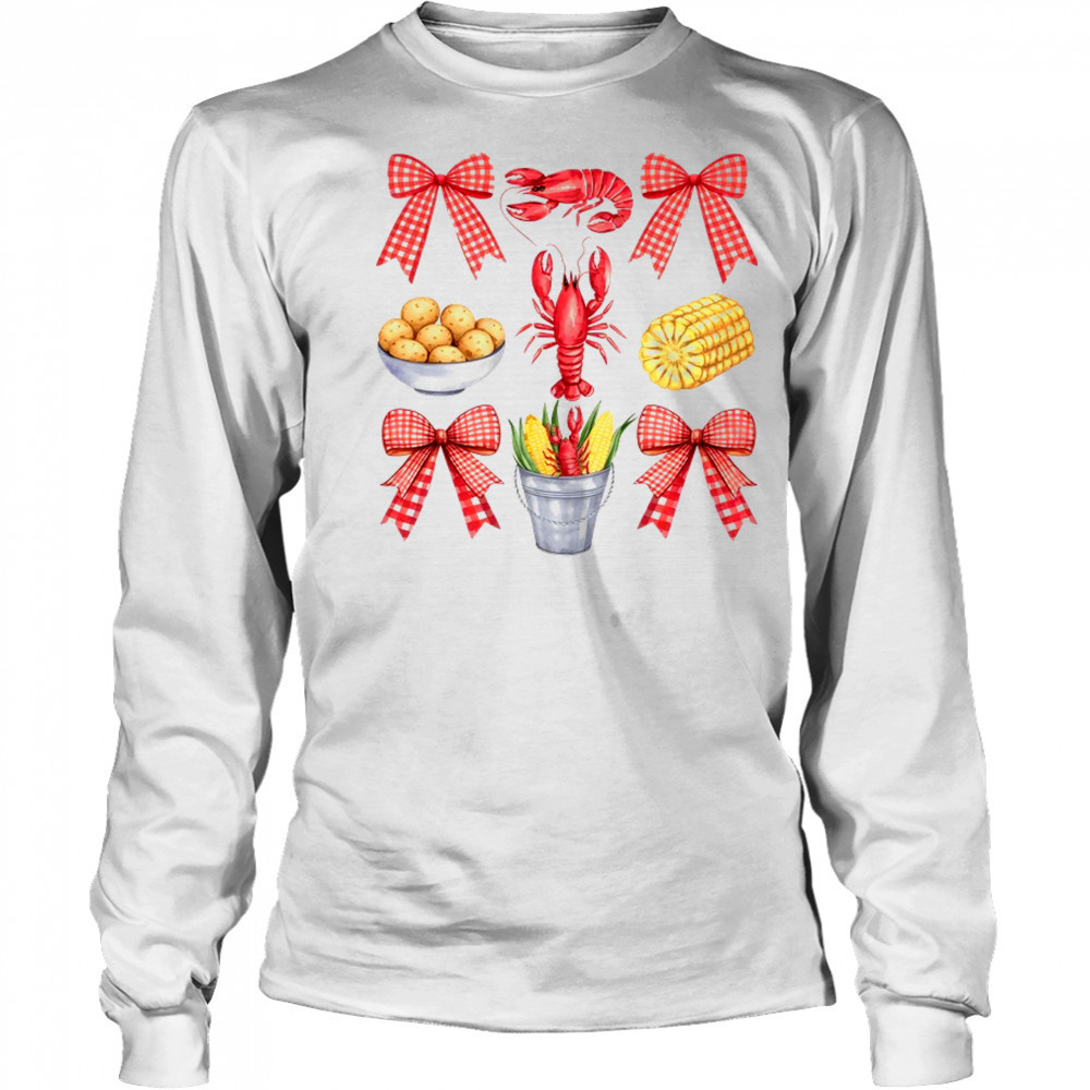 Pink Bow Cute Coquette Crawfish Boil Season Girl Aesthetic shirt Long Sleeved