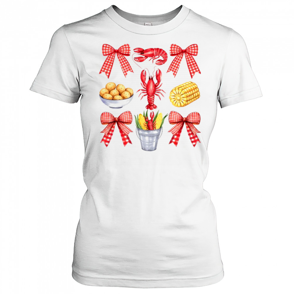 Pink Bow Cute Coquette Crawfish Boil Season Girl Aesthetic shirt Women's T-shirt