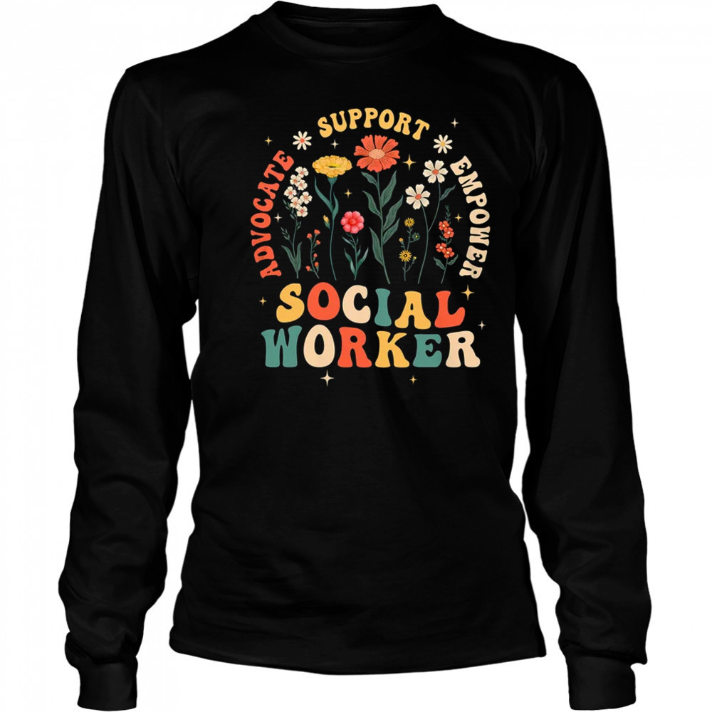 Retro Social Worker Vintage Floral Boho Social Work Life shirt Long Sleeved