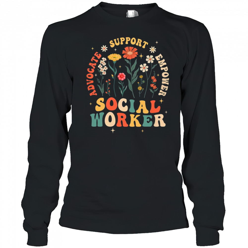 Retro Social Worker Vintage Floral Boho Social Work Life shirt Long Sleeved