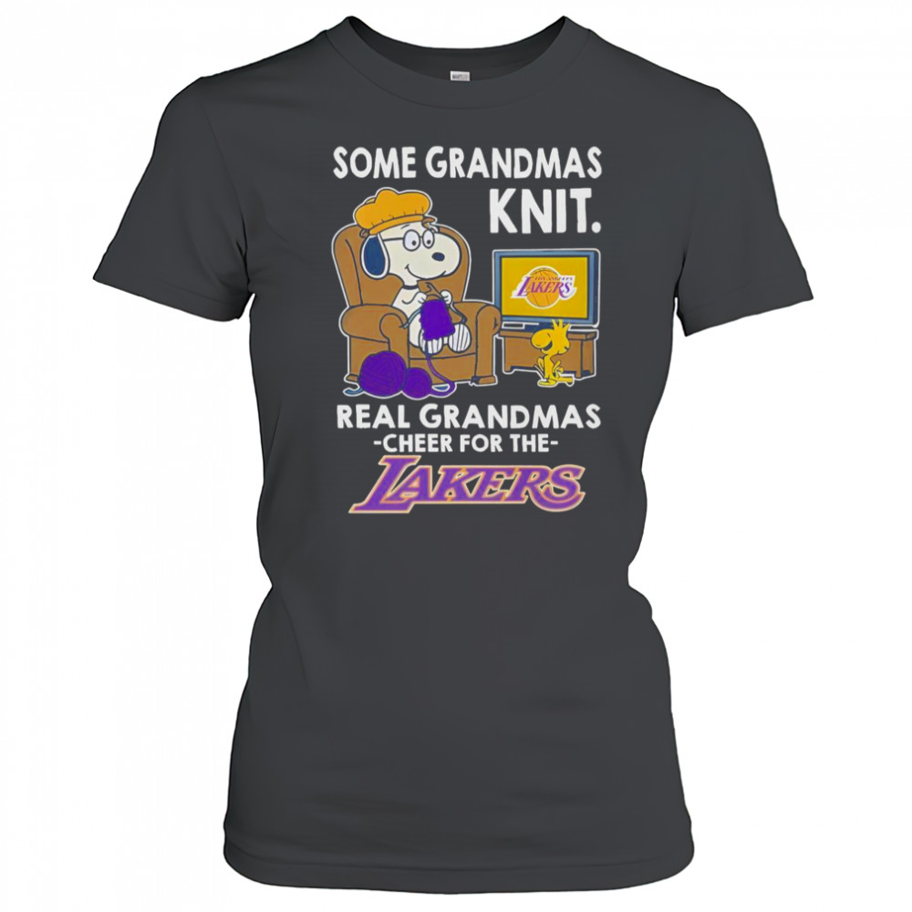 Snoopy And Woodstock The Peanuts Some Grandmas Knit Real Grandmas Cheer Los Angeles Lakers T-Shirt Women's T-shirt