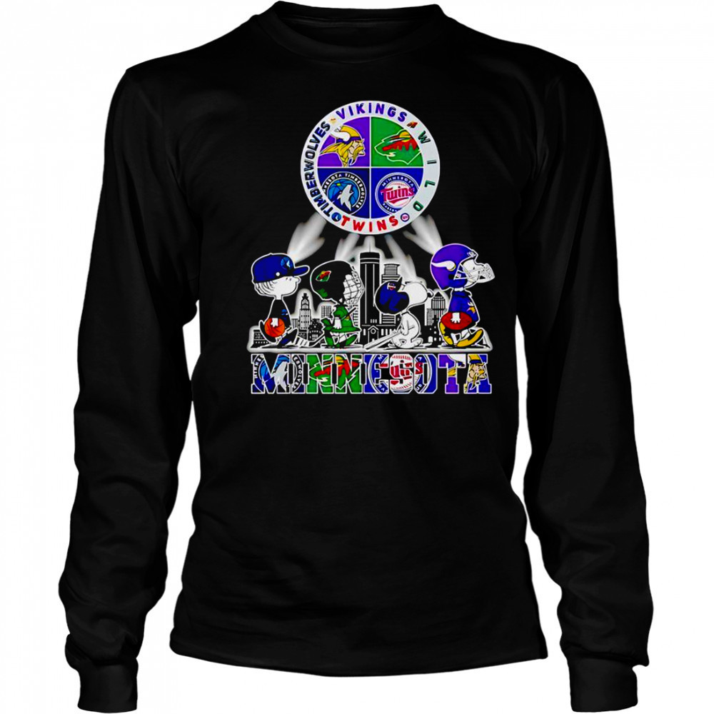Snoopy Minnesota Twins Minnesota Vikings Minnesota Wild Timberwolves T-Shirt Long Sleeved