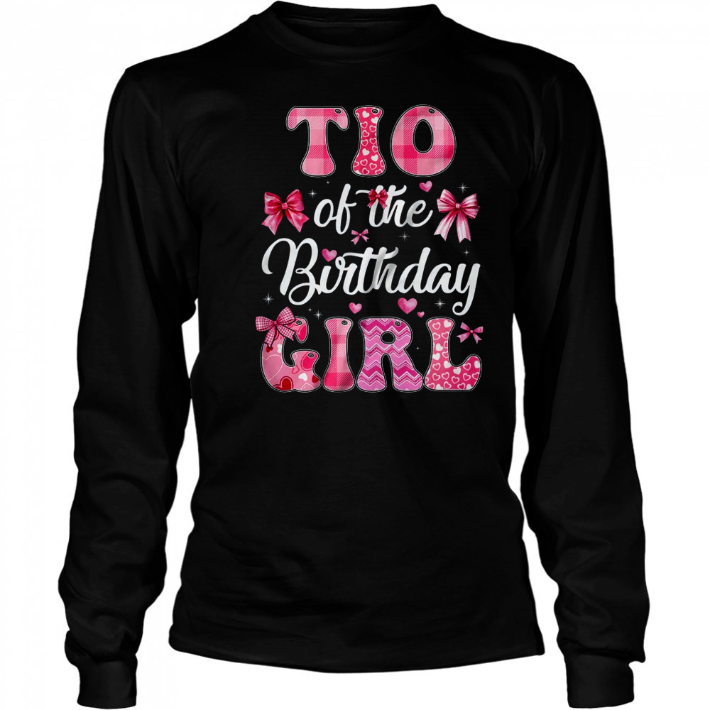 Tio Of The Birthday Girl Family Pink Coquette Bow shirt Long Sleeved
