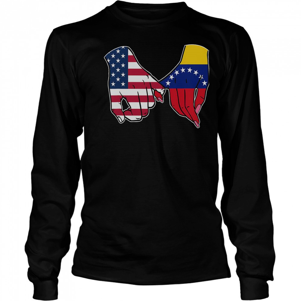USA And Venezuela Flags Hands Together T-Shirt Long Sleeved