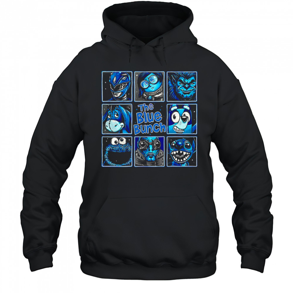 Blue Ranger Sadness Beast Eeyore Bluey Cookie Monster Abe Sapien and Stitch The Blue Bunch shirt Hoodie