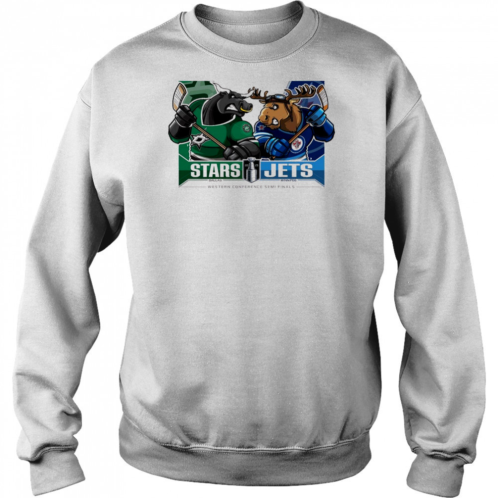 Dallas Stars Vs Winnipeg Jets 2025 2nd Round Matchups Western Conference Semi Finals Mascot t-shirt Hoodie