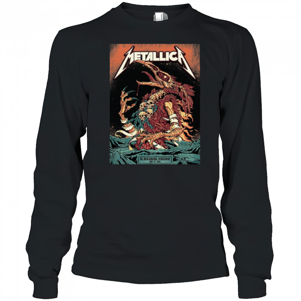 Metallica Blacksburg Virginia May 07 2025 World Tour Poster t-shirt Long Sleeved