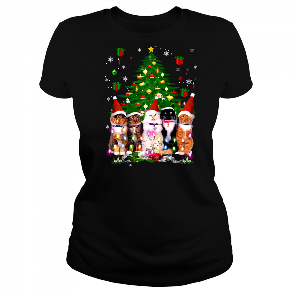 Santa Cats light Christmas tree Women's T-shirt