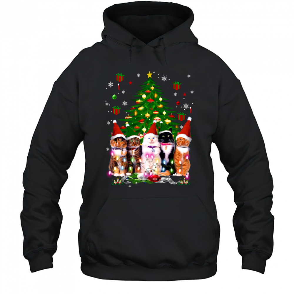 Santa Cats light Christmas tree Hoodie