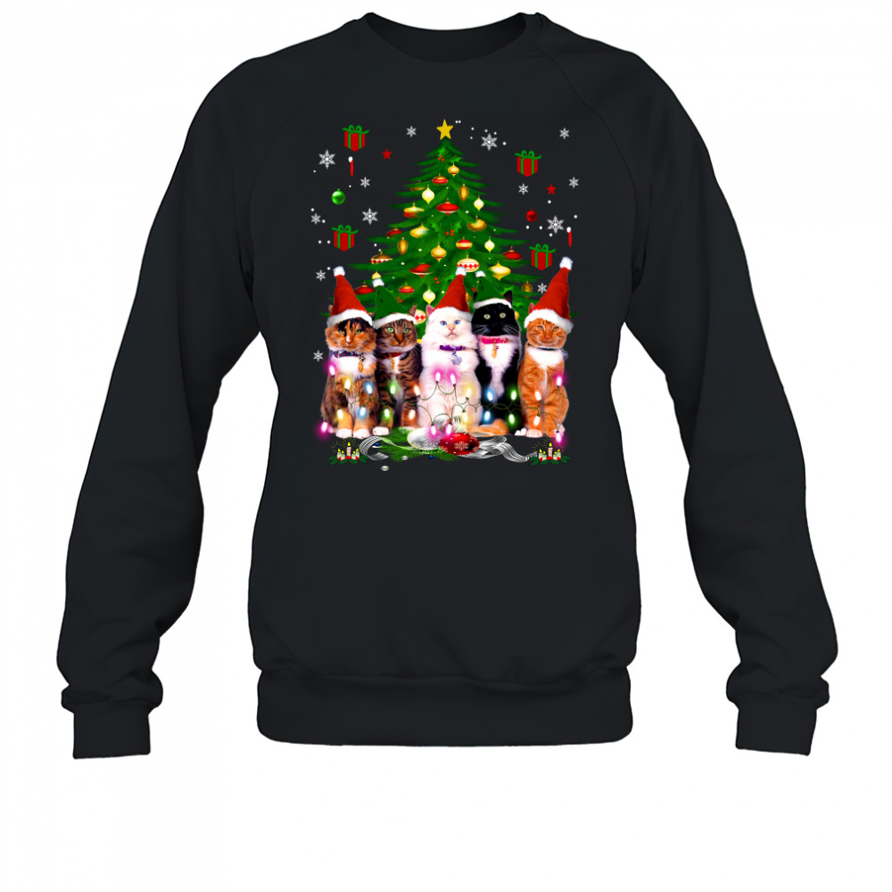 Santa Cats light Christmas tree Sweatshirt