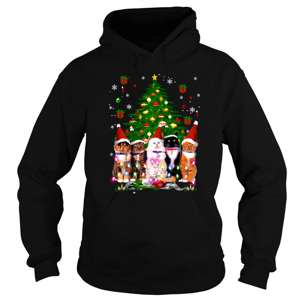 Santa Cats light Christmas tree Sweatshirt
