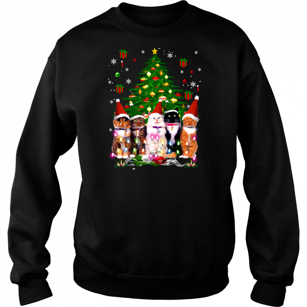Santa Cats light Christmas tree Hoodie