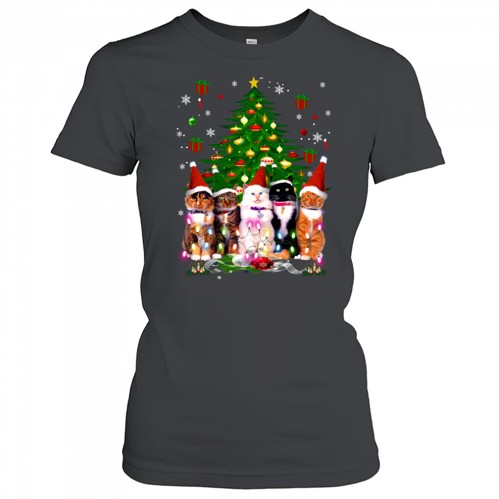 Santa Cats light Christmas tree Women's T-shirt