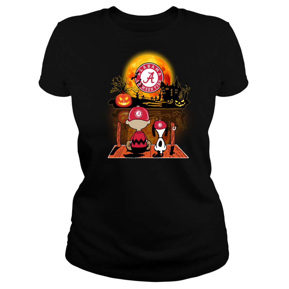 Snoopy and Charlie Brown Pumpkin Alabama Crimson Tide Halloween Moon Women's T-shirt