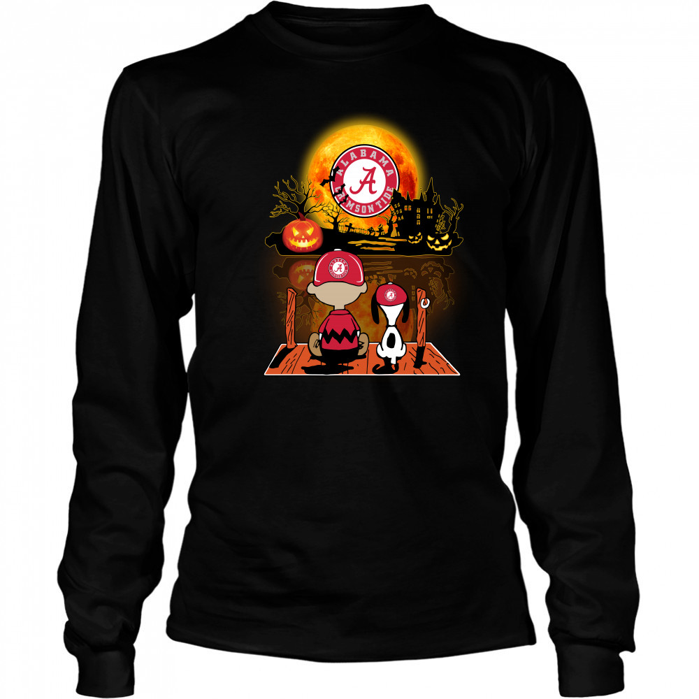 Snoopy and Charlie Brown Pumpkin Alabama Crimson Tide Halloween Moon Long Sleeved