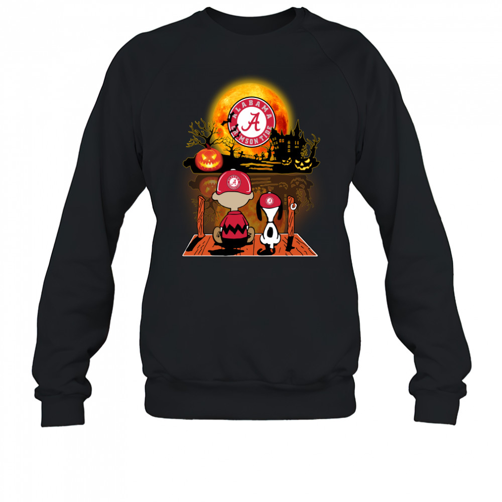 Snoopy and Charlie Brown Pumpkin Alabama Crimson Tide Halloween Moon Sweatshirt