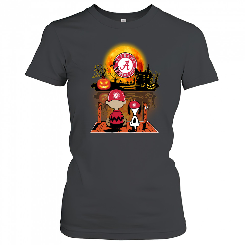 Snoopy and Charlie Brown Pumpkin Alabama Crimson Tide Halloween Moon Women's T-shirt