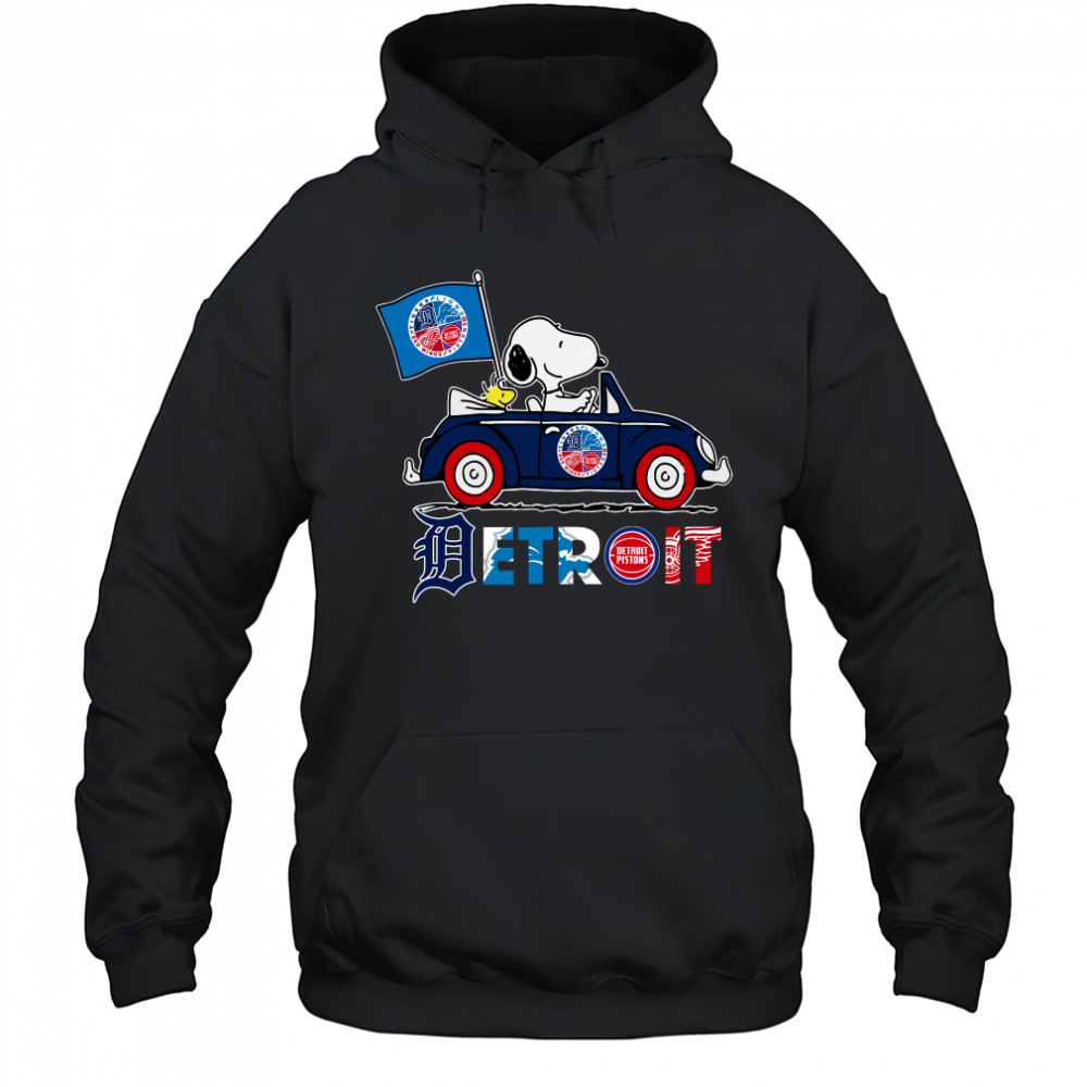 Snoopy And Woodstock Driver Car Detroit City Sports Tigers Lions Pistons And Red Wings Hoodie