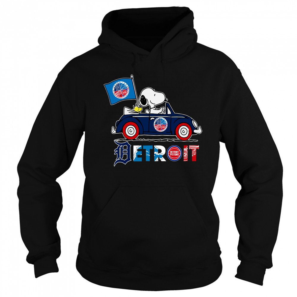 Snoopy And Woodstock Driver Car Detroit City Sports Tigers Lions Pistons And Red Wings Sweatshirt