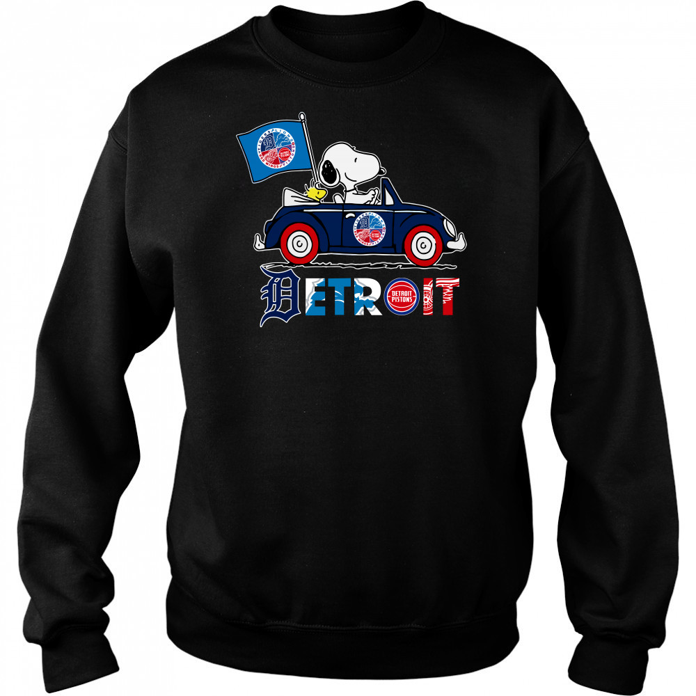 Snoopy And Woodstock Driver Car Detroit City Sports Tigers Lions Pistons And Red Wings Hoodie