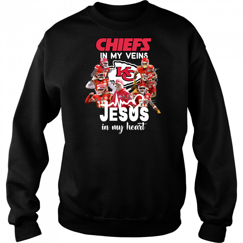 Super Bowl LVII Champions Kansas City Chiefs In My Veins Jesus In My Heart Signatures Hoodie