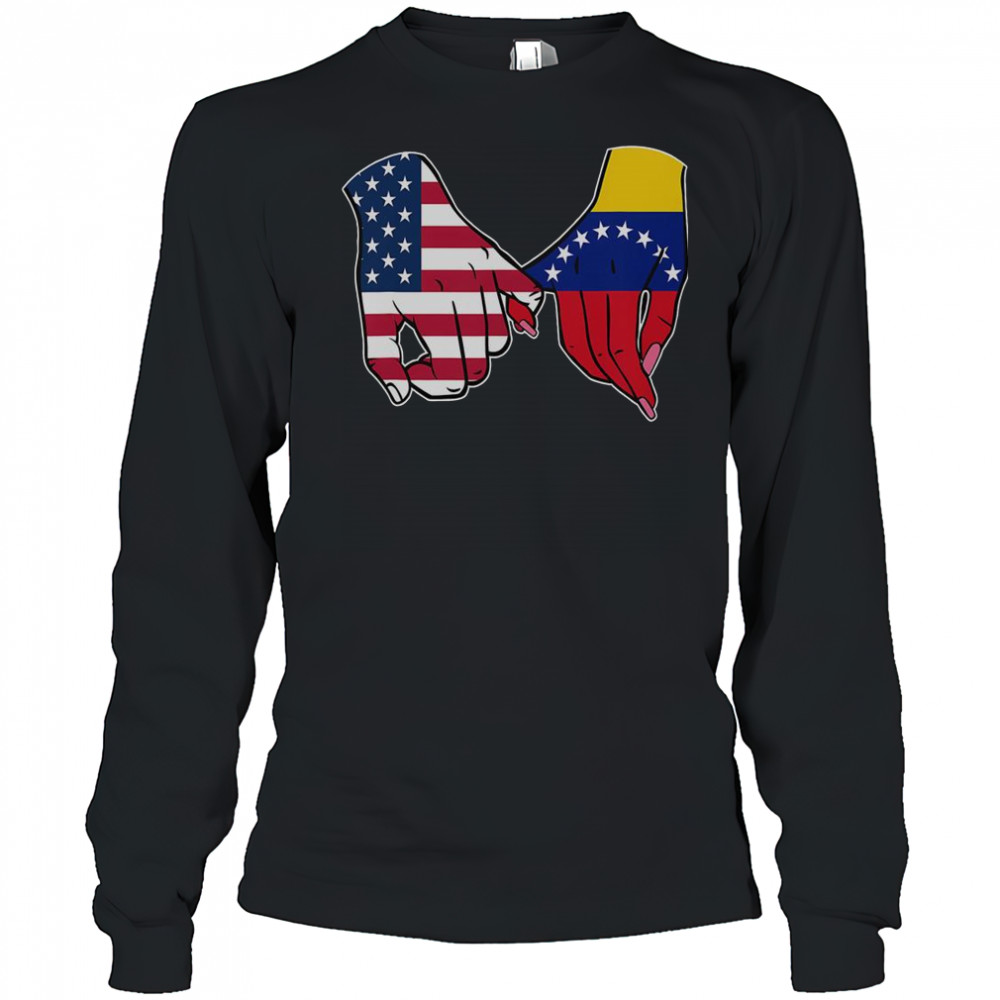 USA And Venezuela Flags Hands Together T-Shirt Long Sleeved