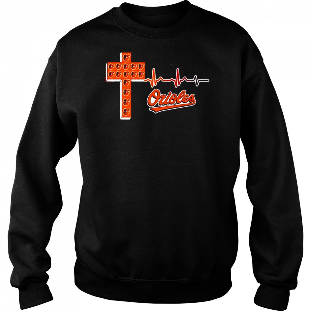 Baltimore Orioles logo Christian cross heartbeat shirt Hoodie