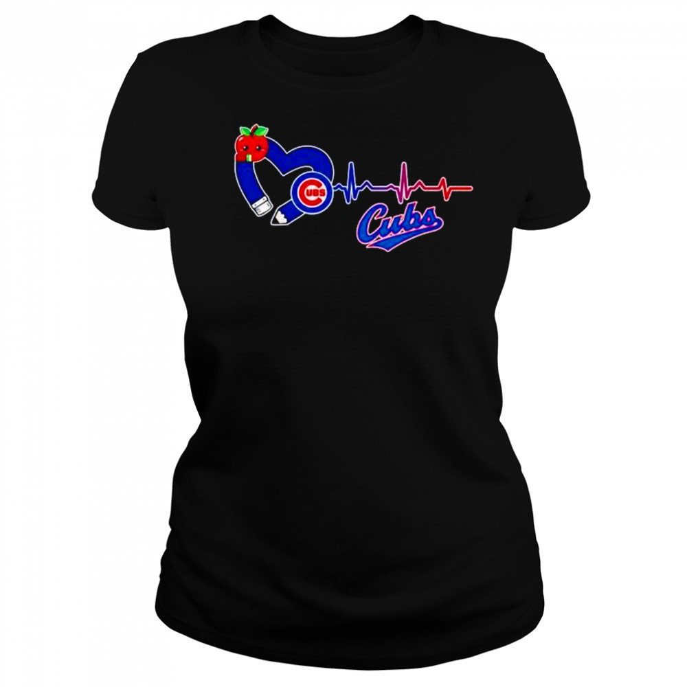 Chicago Cubs logo pencil apple teaching heartbeat shirt Women's T-shirt