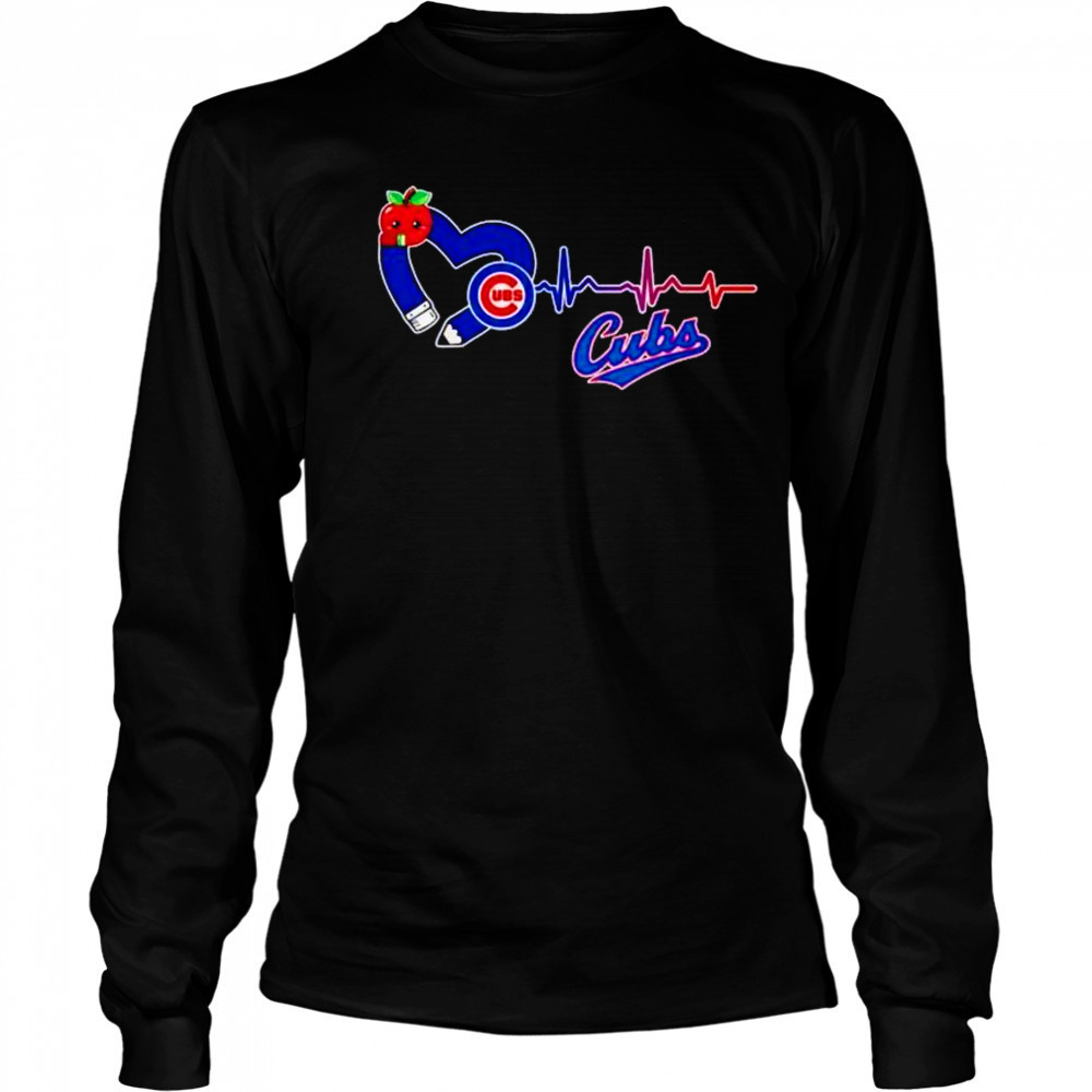 Chicago Cubs logo pencil apple teaching heartbeat shirt Long Sleeved