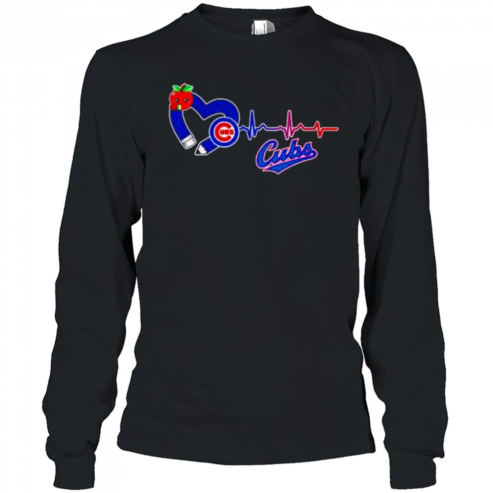Chicago Cubs logo pencil apple teaching heartbeat shirt Long Sleeved