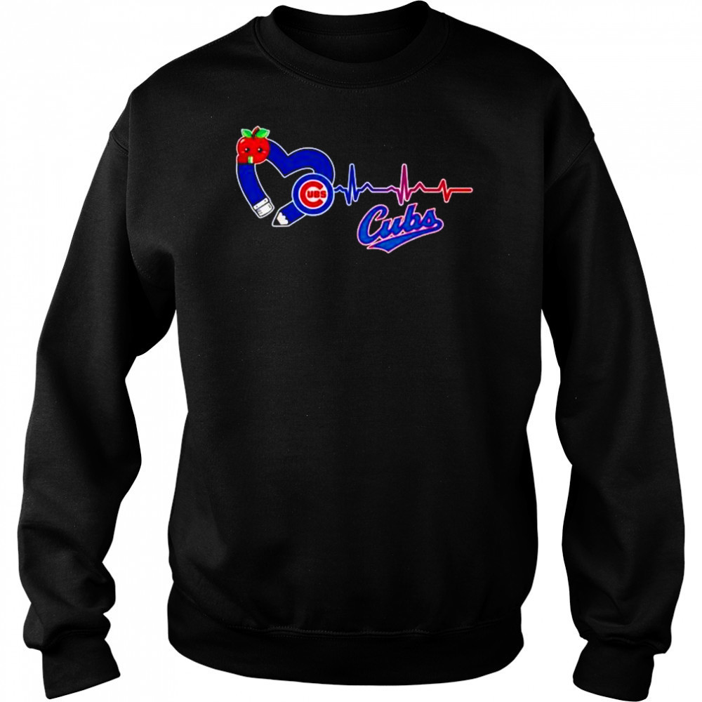 Chicago Cubs logo pencil apple teaching heartbeat shirt Hoodie
