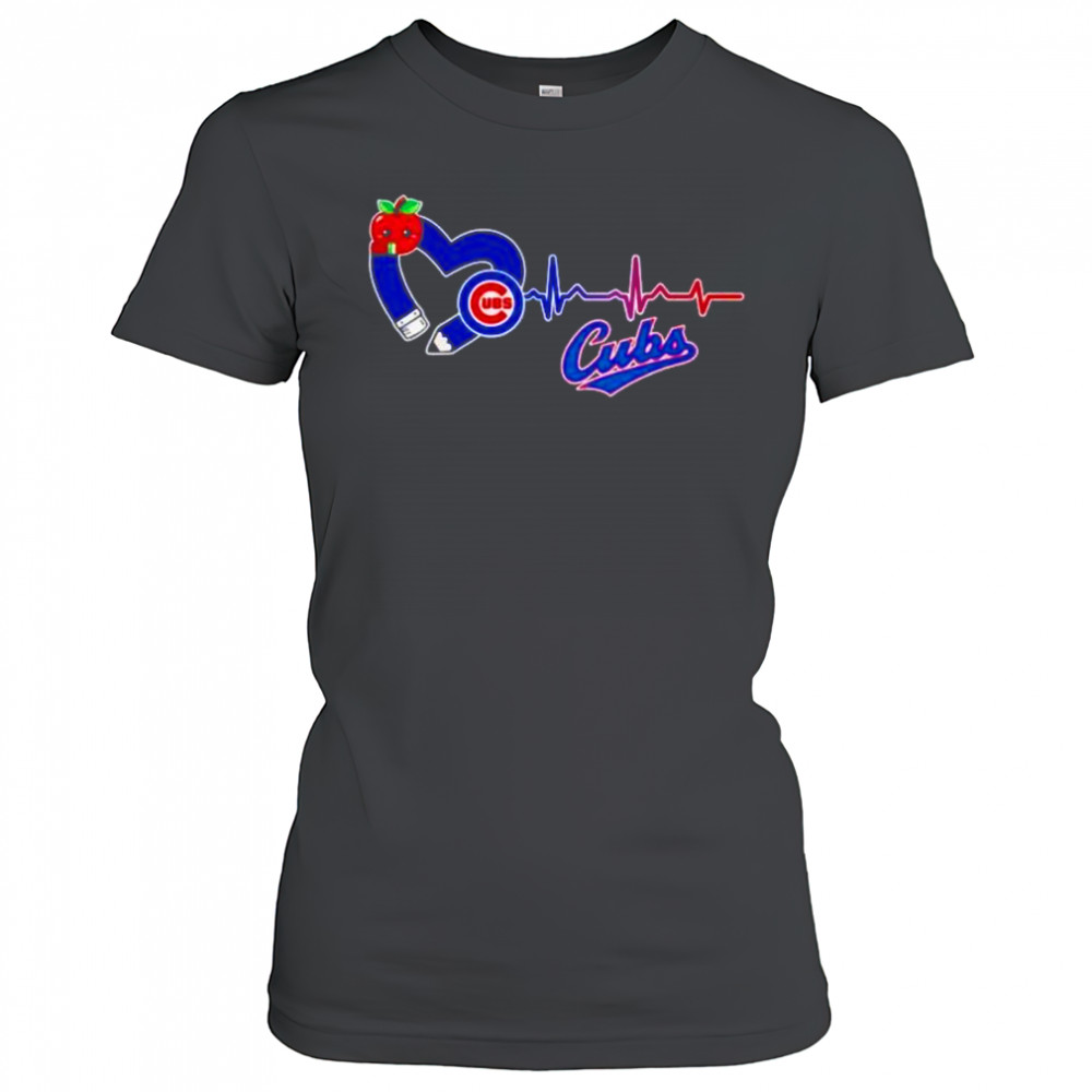 Chicago Cubs logo pencil apple teaching heartbeat shirt Women's T-shirt