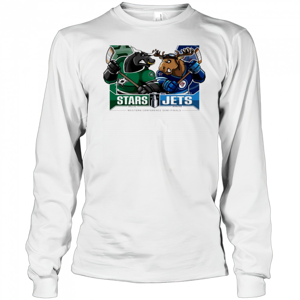 Dallas Stars Vs Winnipeg Jets 2025 2nd Round Matchups Western Conference Semi Finals Mascot t-shirt Long Sleeved