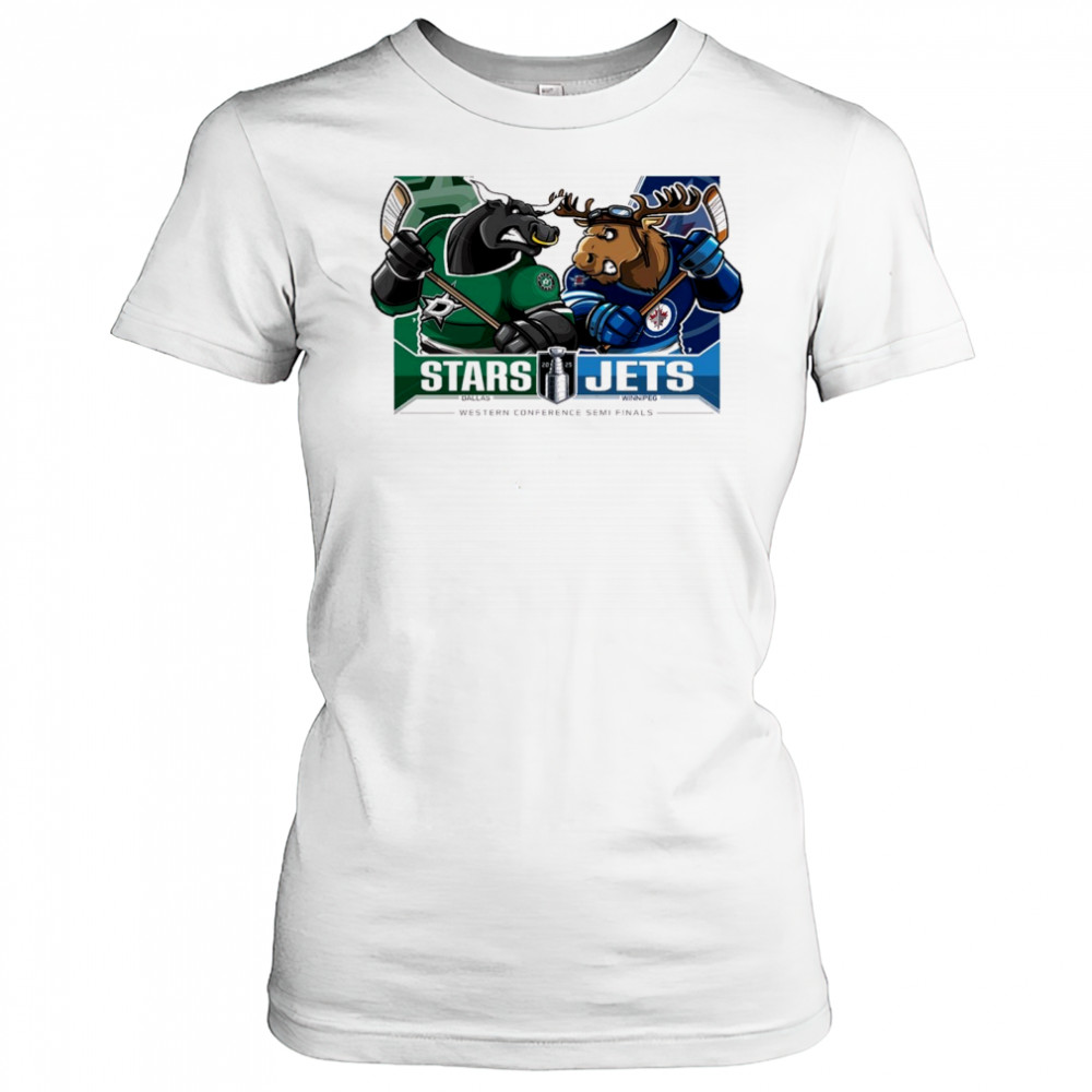 Dallas Stars Vs Winnipeg Jets 2025 2nd Round Matchups Western Conference Semi Finals Mascot t-shirt Women's T-shirt