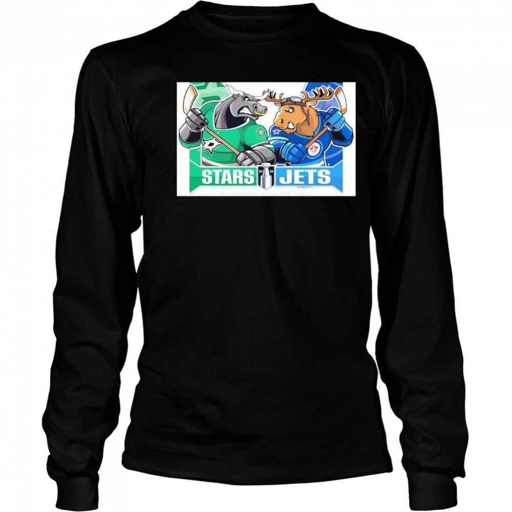 Dallas Stars vs Winnipeg Jets 2025 Stanley cup mascot shirt Long Sleeved