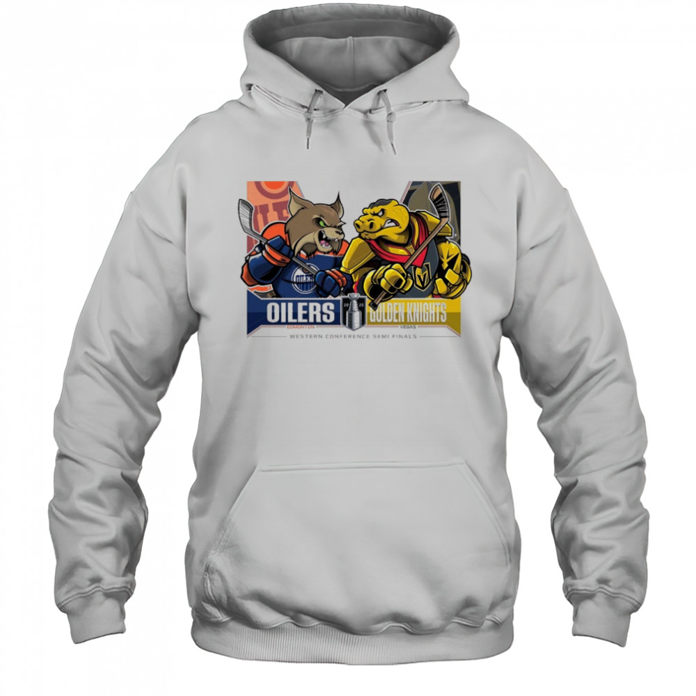 Edmonton Oilers Vs Vegas Golden Knights 2025 2nd Round Matchups Western Conference Semi Finals Mascot t-shirt Hoodie