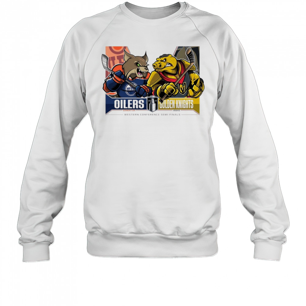 Edmonton Oilers Vs Vegas Golden Knights 2025 2nd Round Matchups Western Conference Semi Finals Mascot t-shirt Sweatshirt