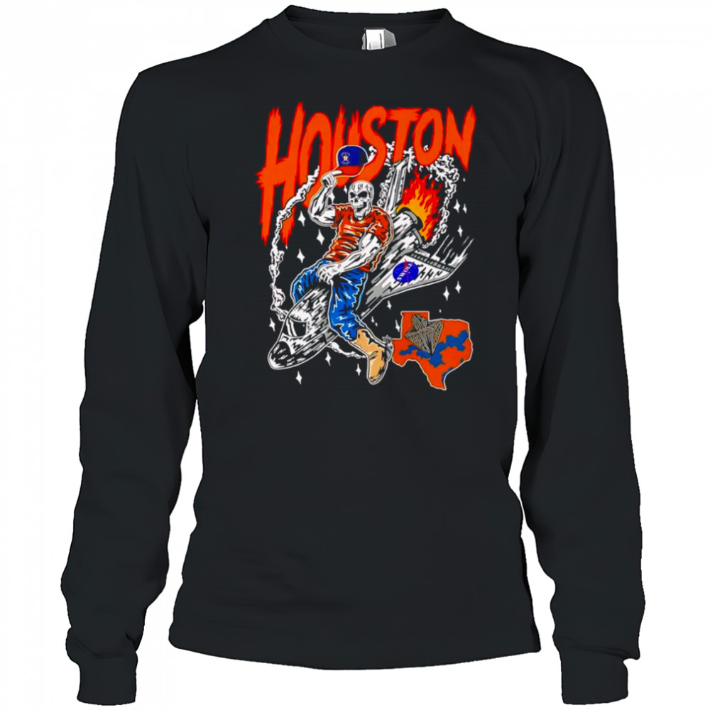 Houston Astros skeleton riding space ship shirt Long Sleeved