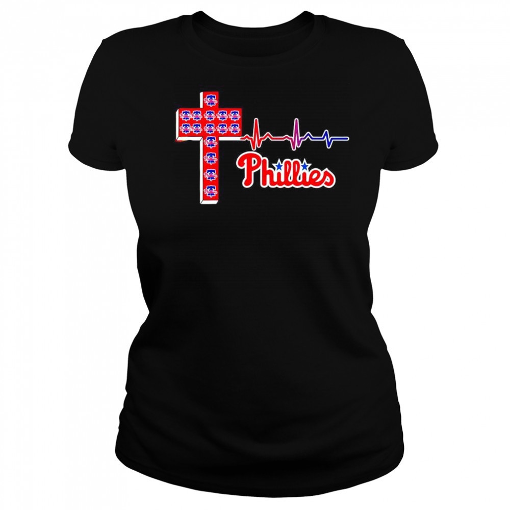 Philadelphia Phillies logo Christian cross heartbeat shirt Women's T-shirt