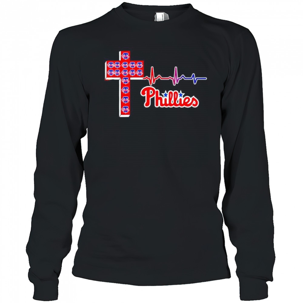 Philadelphia Phillies logo Christian cross heartbeat shirt Long Sleeved