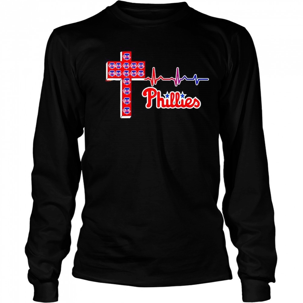 Philadelphia Phillies logo Christian cross heartbeat shirt Long Sleeved