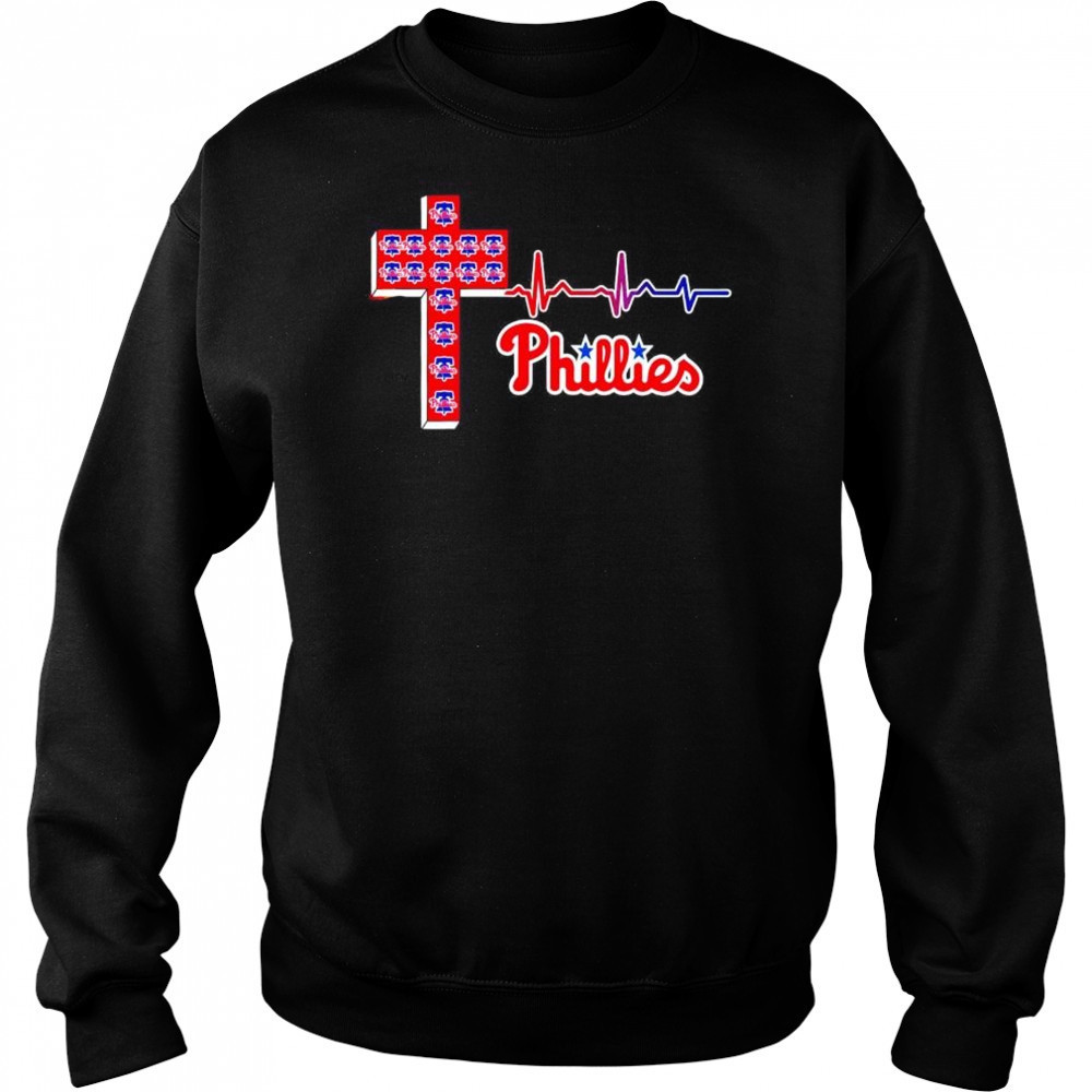 Philadelphia Phillies logo Christian cross heartbeat shirt Hoodie
