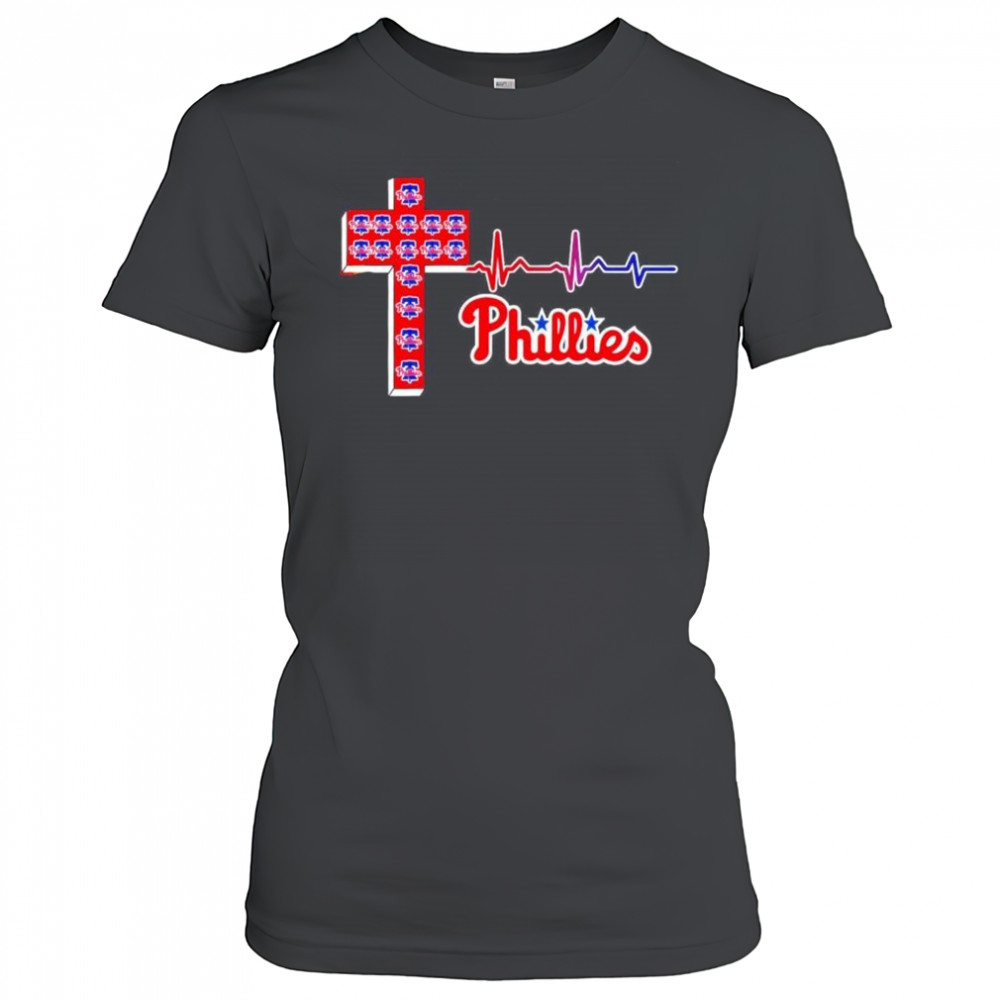 Philadelphia Phillies logo Christian cross heartbeat shirt Women's T-shirt