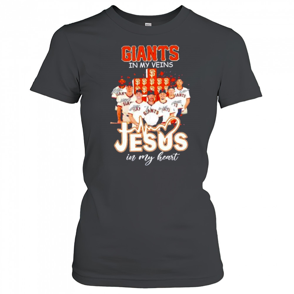 San Francisco Giants in my veins Jesus in my heart players signatures shirt Women's T-shirt