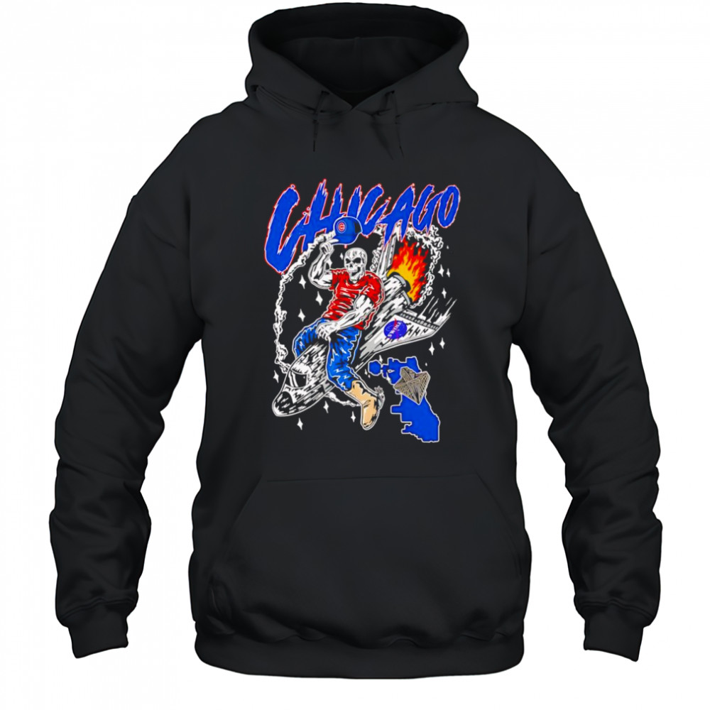 Skeleton riding space ship Chicago Cubs shirt Hoodie