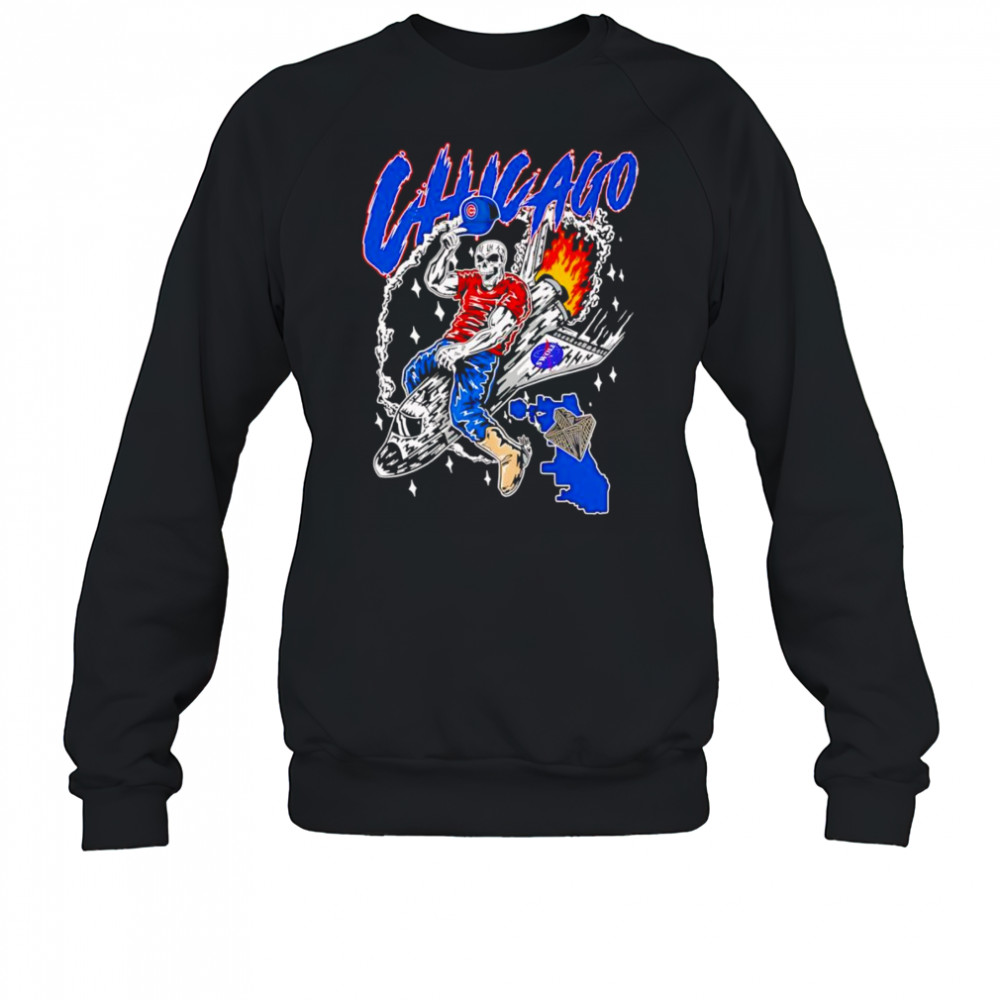 Skeleton riding space ship Chicago Cubs shirt Sweatshirt