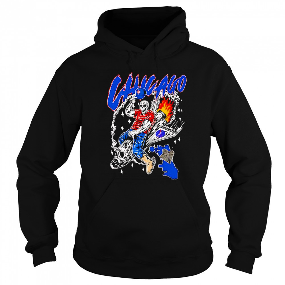 Skeleton riding space ship Chicago Cubs shirt Sweatshirt