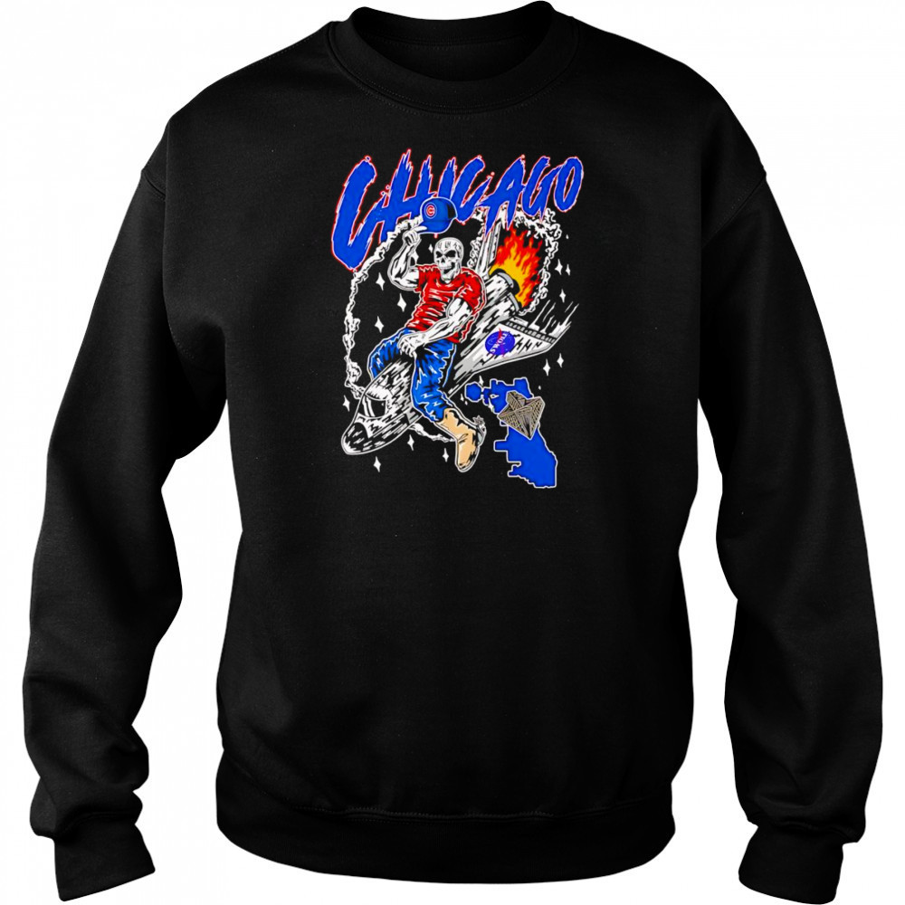 Skeleton riding space ship Chicago Cubs shirt Hoodie