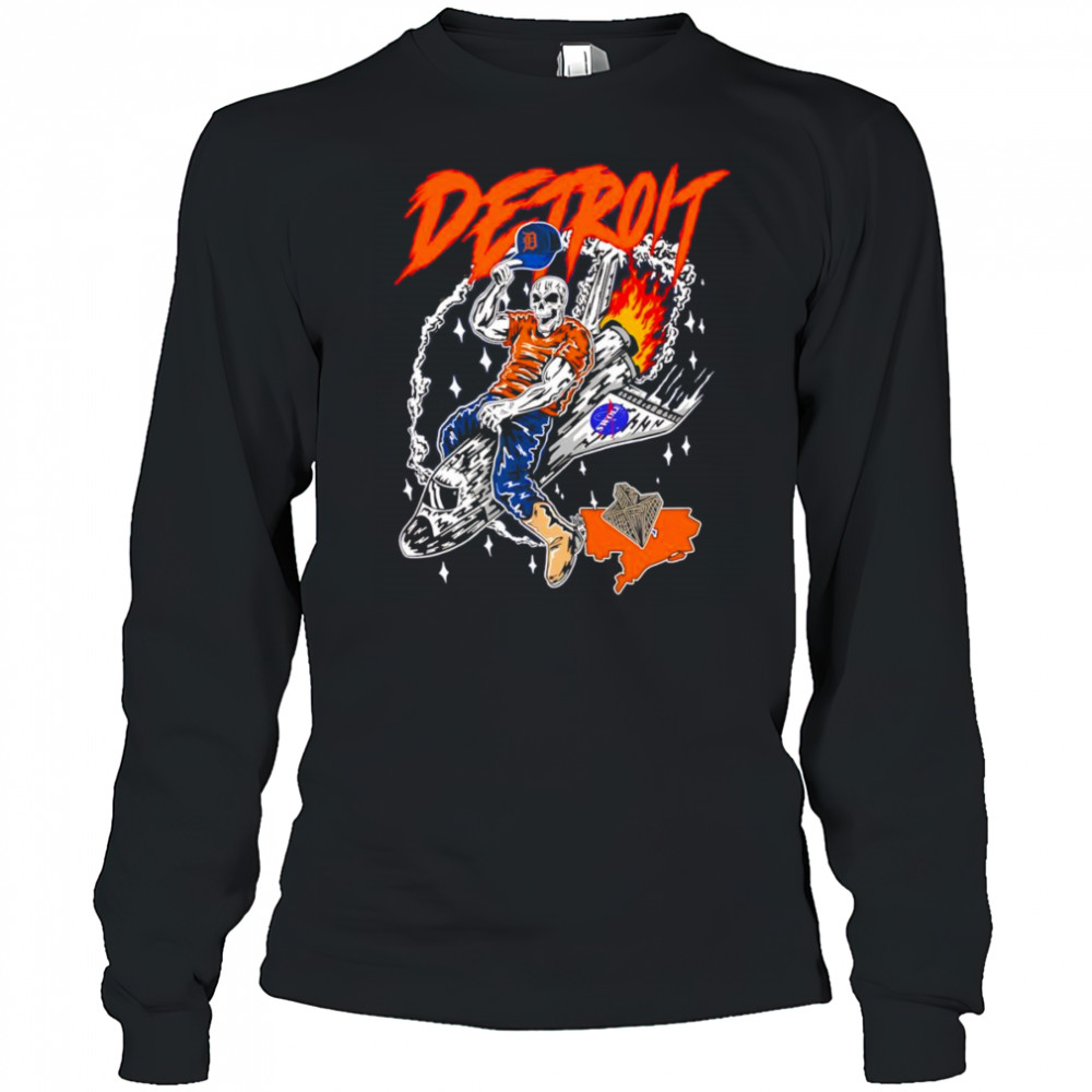Skull Detroit Tigers riding space ship shirt Long Sleeved